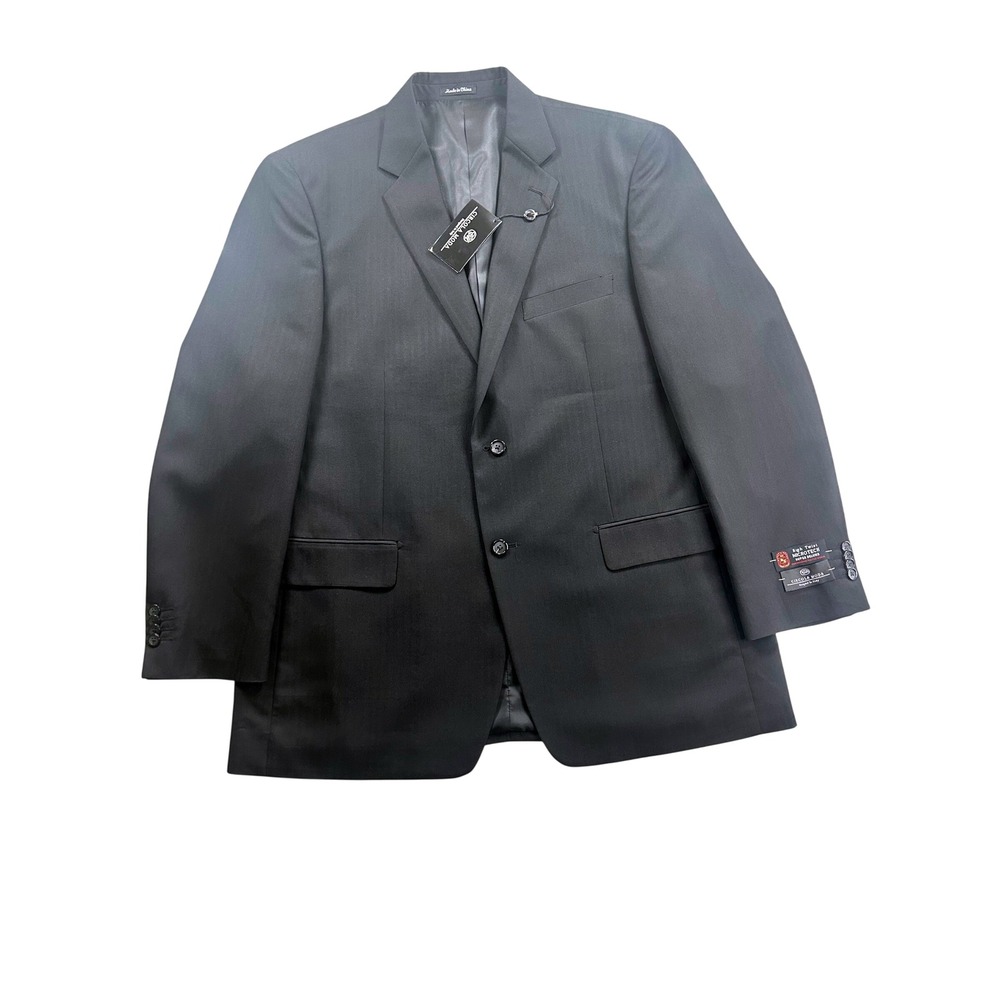 Circola Moda Mens Black Pinstripe Blazer High Twist Microtech Sport Coat 46R
